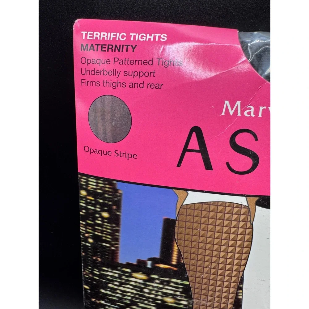Assets by Sara Blakely Marvelous Mama Maternity Tights Black Opaque Stripe Sze 3